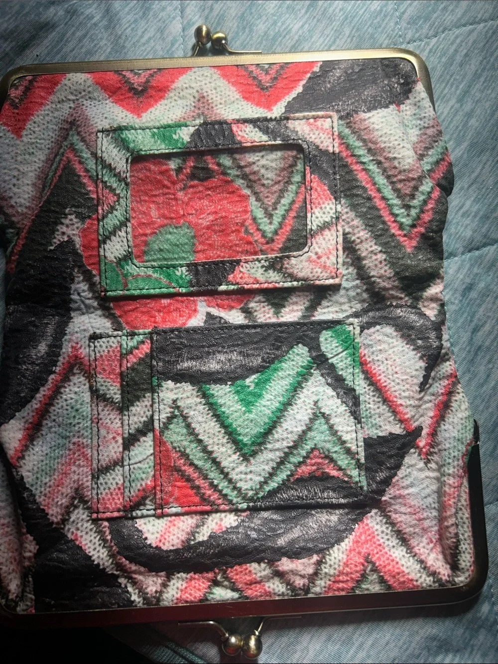 Floral Kiss-Lock Clutch Wallet in Pink, Green & Black